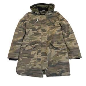 Y2K Express Camo Utility Hooded Coat Womens Sz Small Gorpcore Grunge Utility